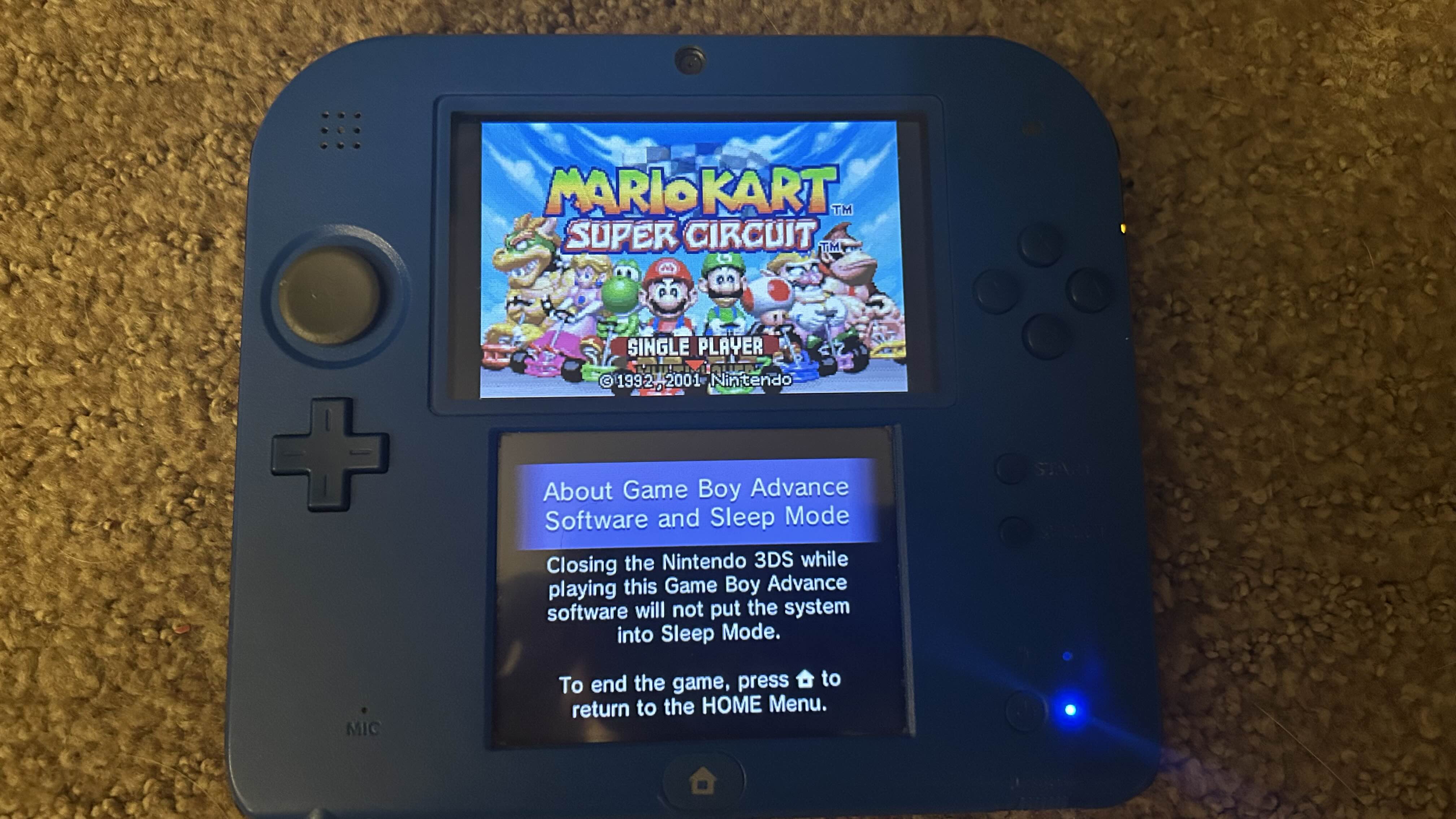 Mario Kart Super Circuit Being Played on a 2DS